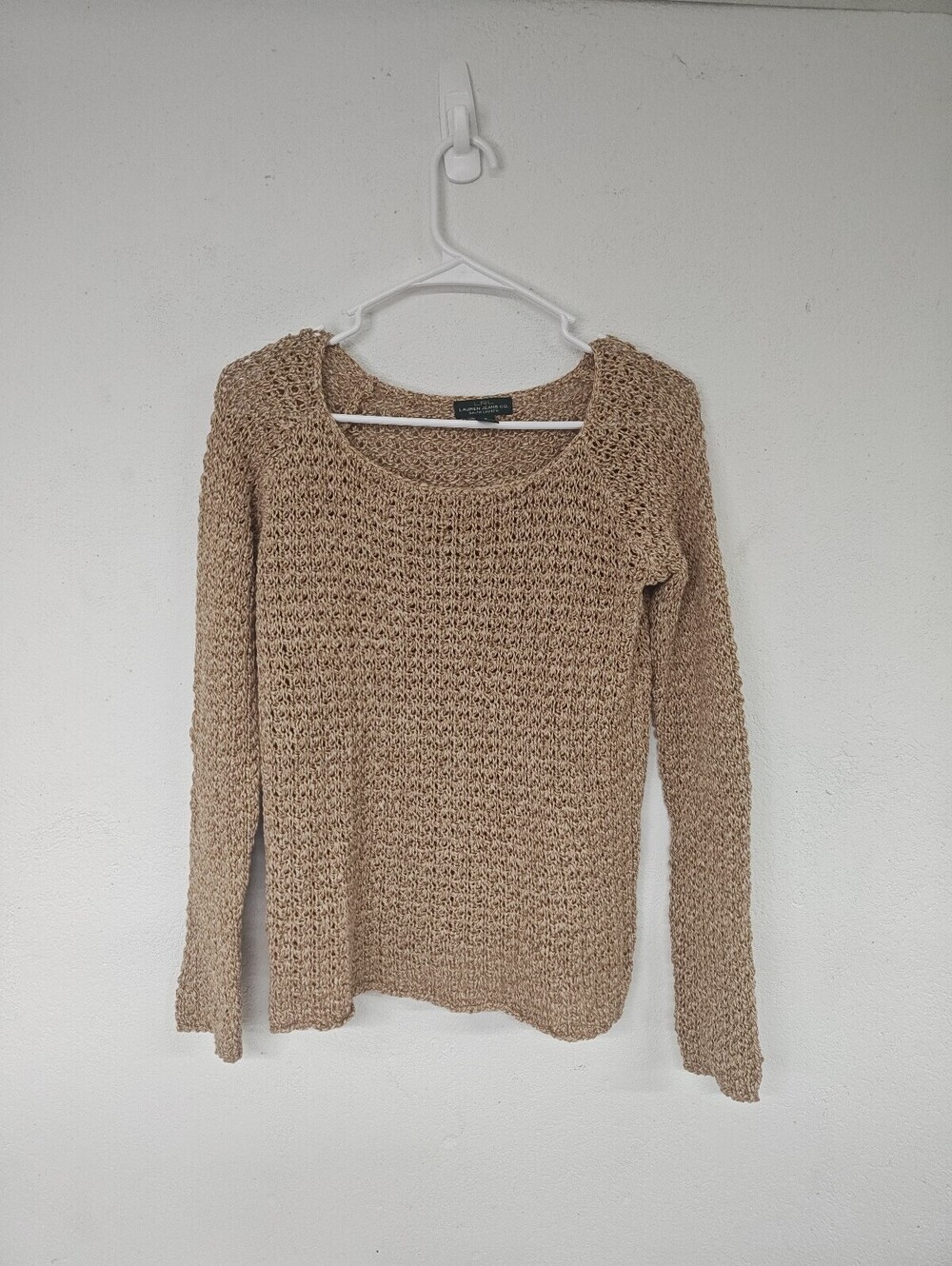 Vintage Lauren Jeans Co Ralph Lauren Womens S Linen Open Knit Sweater Tan Y2K